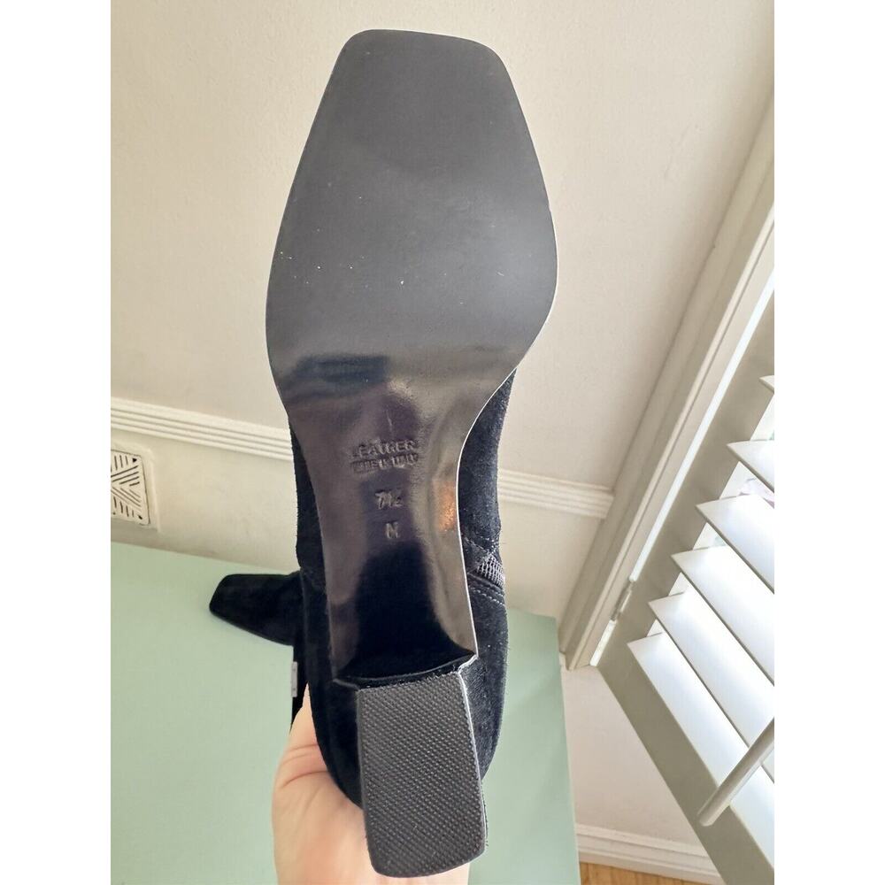 YVES SAINT LAURENT VTG Square Toe Black Suede Knee Boots Block Heels Sz 7.5 YSL - Picture 5 of 16